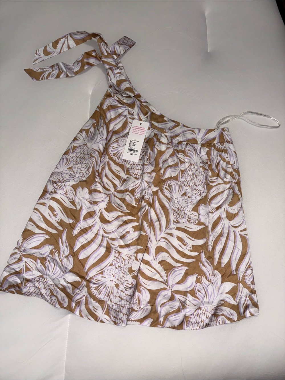 Lilly Pulitzer One-Shoulder Camisole in White & Tan Tropical Print